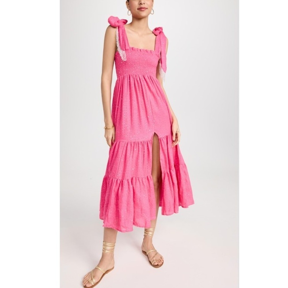 Sundress Saint Barth Neon‎ Pink Jade Dress Hot Pink Sequin Dress XS/S Tall Midi